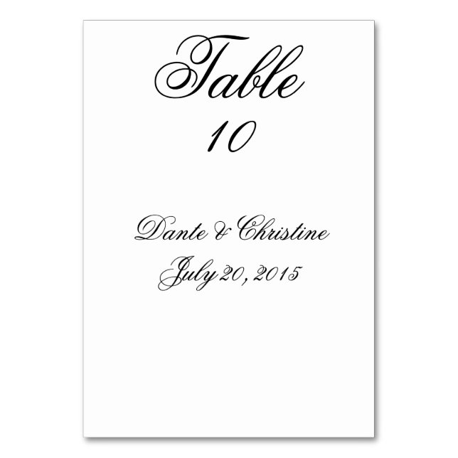 Table Number Cards (Front)