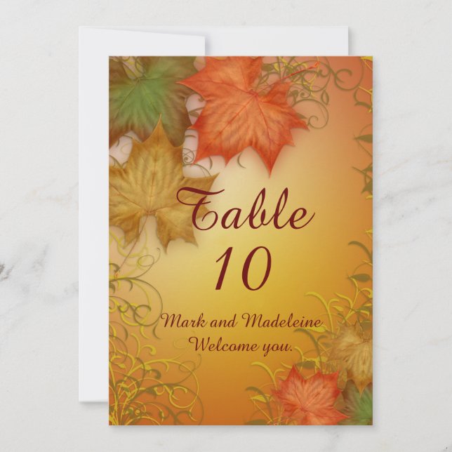 Table number cards Autumn Wedding (Front)