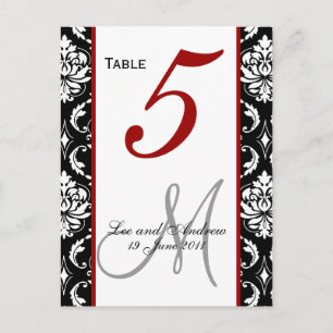 Table Number Cards Damask Red