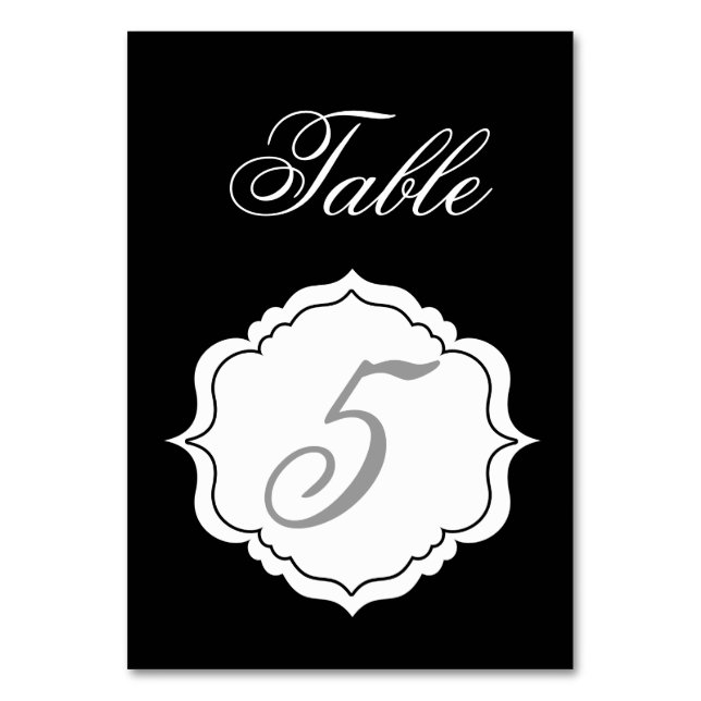 Table Number Cards in Black and White Reception (Front)