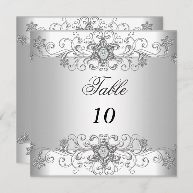 Table Number Cards Silver White Diamond (Front/Back)