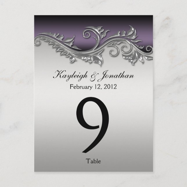 Table Number Cards Vintage Purple Black Silver (Front)