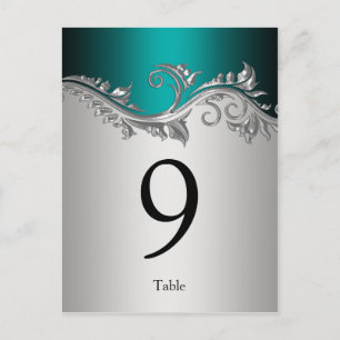 Table Number Cards Vintage Teal Black Silver