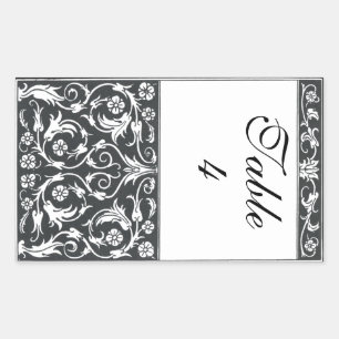 Table Number Damask Pen & Ink Black White Wedding Rectangular Sticker