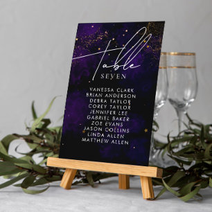 Table Number Dark Watercolor Purple Magical Golden