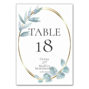 TABLE NUMBER Dusty Blue Watercolor Eucalyptus