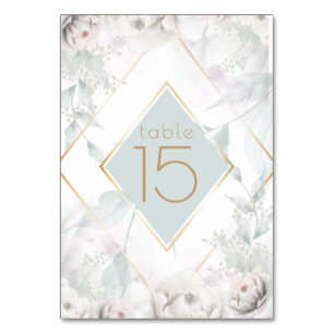 Table Number Elegant Alabaster Watercolor Peony