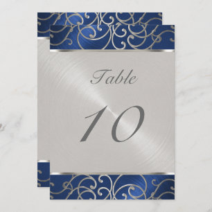 Table Number Elegant Blue and Silver Filigree