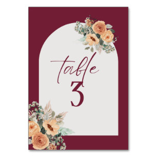 Table number, Elegant burgundy floral Table Number