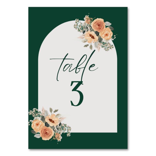 Table number, Elegant dark green floral Number (Front)