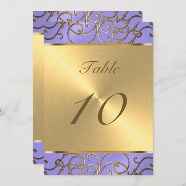 Table Number Elegant Lavender Purple Gold Filigree (Front/Back)