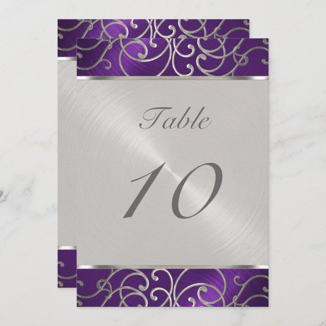Table Number Elegant Purple and Silver Filigree (Front/Back)