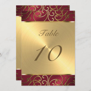 Table Number Elegant Red and Gold Filigree