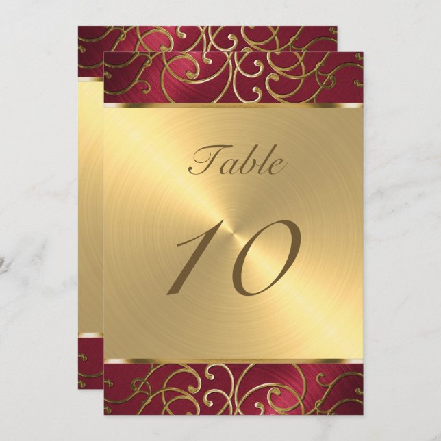 Table Number Elegant Red and Gold Filigree (Front/Back)