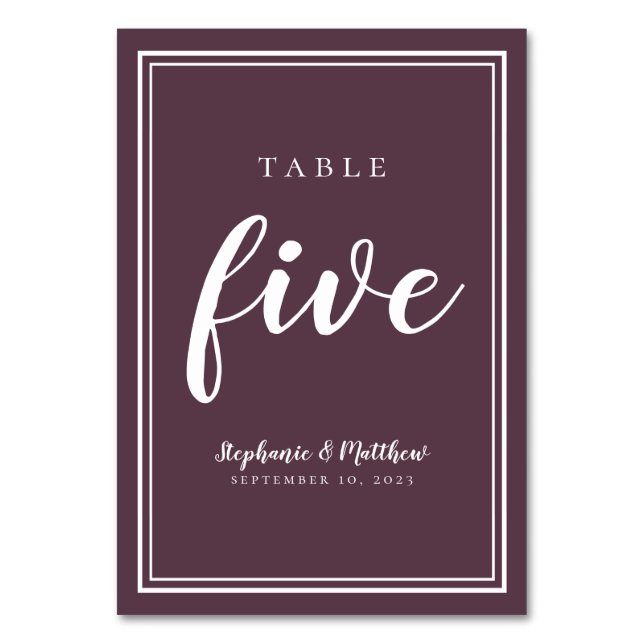 Table Number Five Chic Luxe Purple Simple Wedding (Front)
