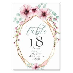 TABLE NUMBER   Floral Pink Anemones and Foliage