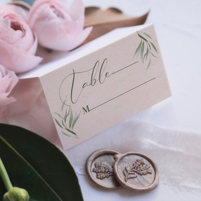 Table Number Green Foliage Beige Paper Business Ca Card (Creator Uploaded)