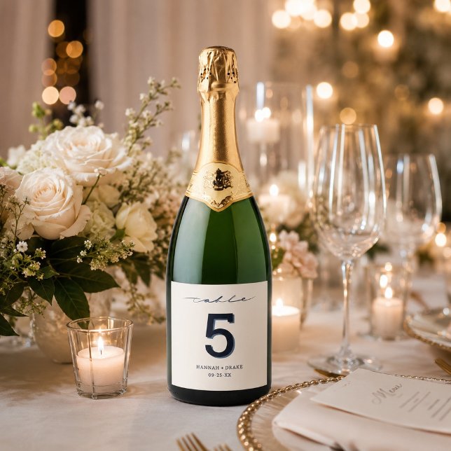 Table Number Hand Lettered Script Wedding Sparkling Wine Label (Creator Uploaded)