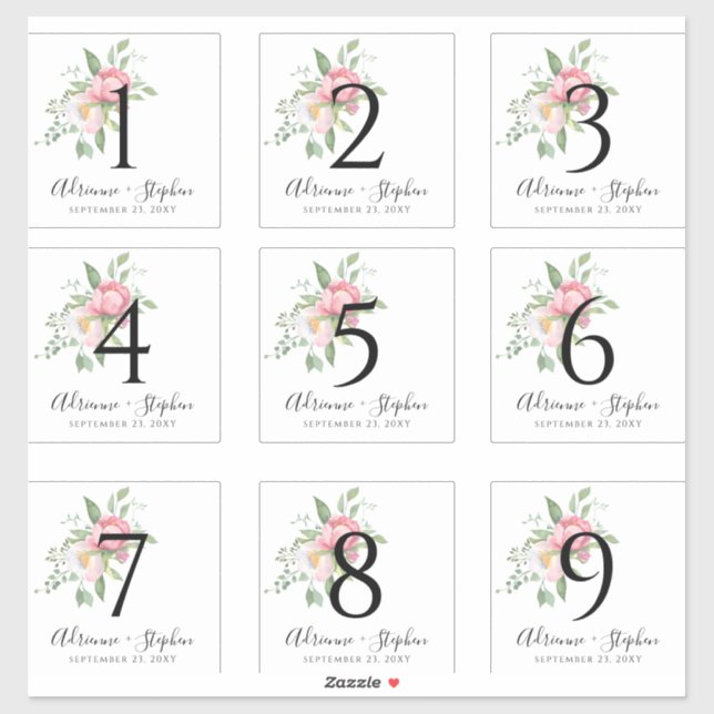 Table Number Labels for Wine Bottles Pink Floral (Sheet)