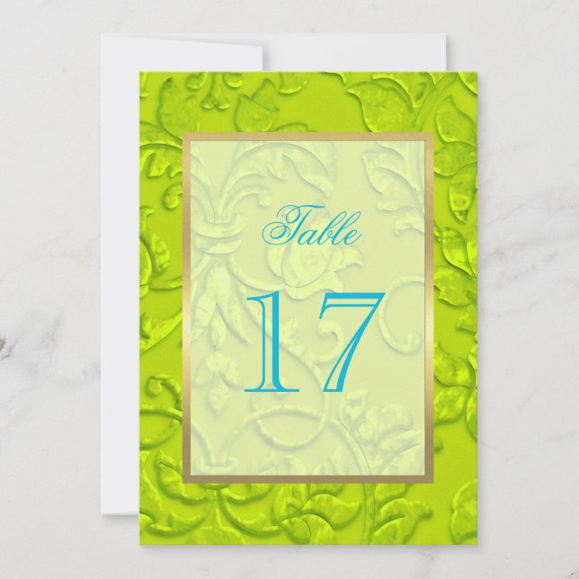 Table Number Lime Green Damask w Any Colour (Front)
