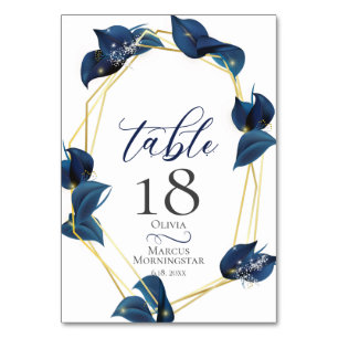 TABLE NUMBER Modern Deep Indigo Blue and Gold