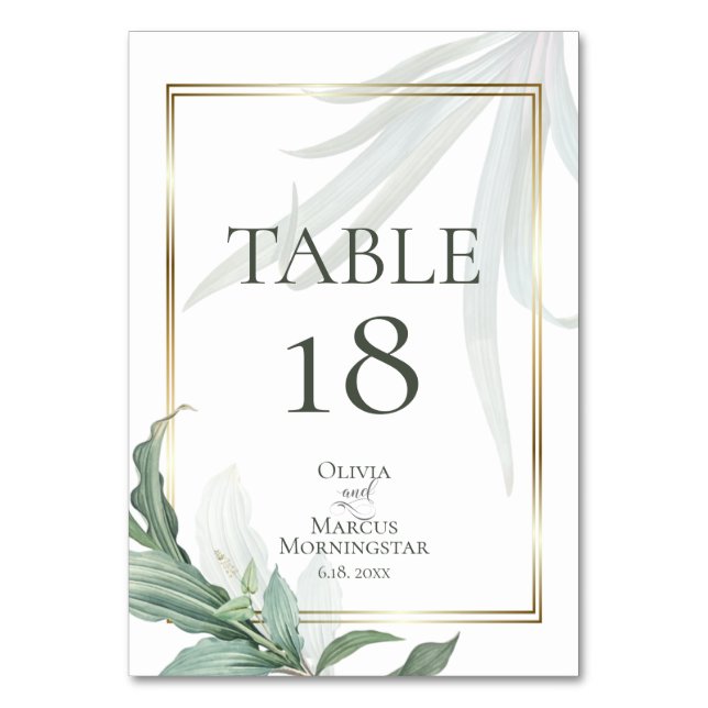 TABLE NUMBER | Modern Elegant Tropical Leaves (Back)