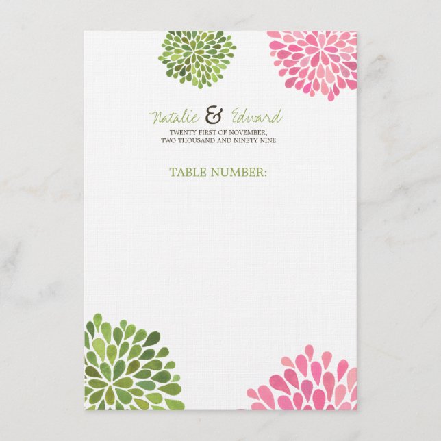 Table Number Place Card & Wedding Menu Blooms (Front)