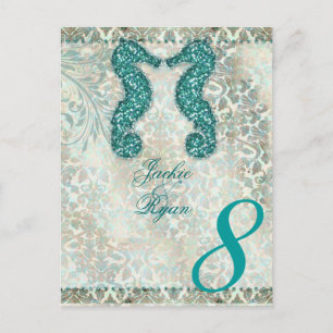 Table Number Postcard Beach Wedding Seahorse