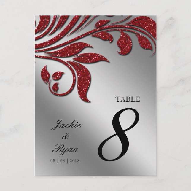 Table Number Postcard Red Sparkle Leaf xmas (Front)