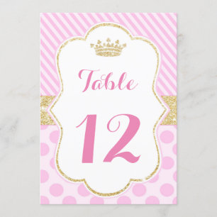 Table number princess pink gold glitter crown