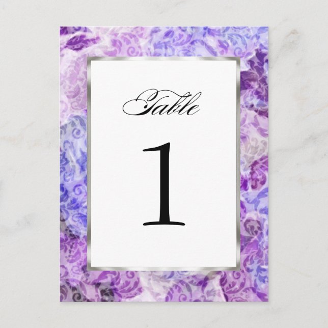 Table Number Purple Floral Damask Postcard (Front)