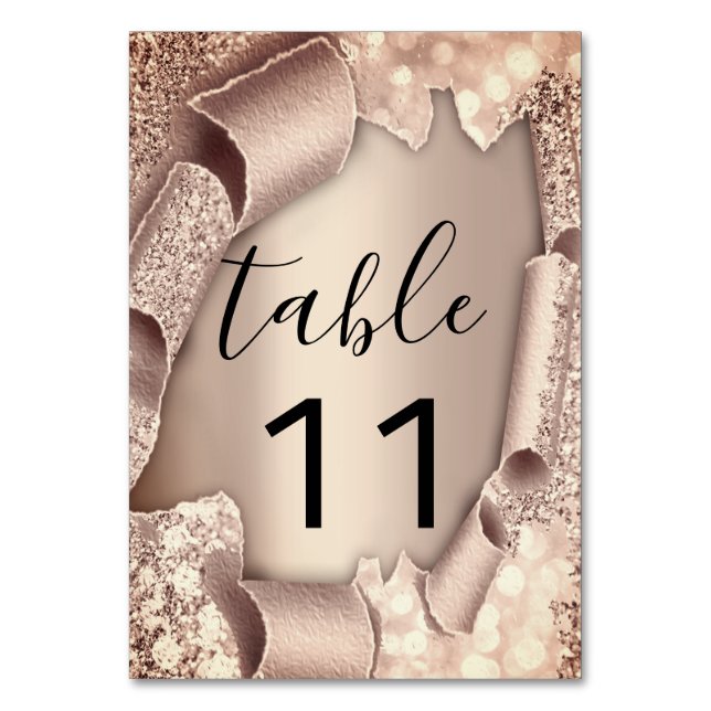 Table Number Rose Gold Glitter 3D Wedding (Front)