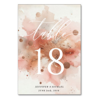 Table Number RoseGold Watercolor Wedding