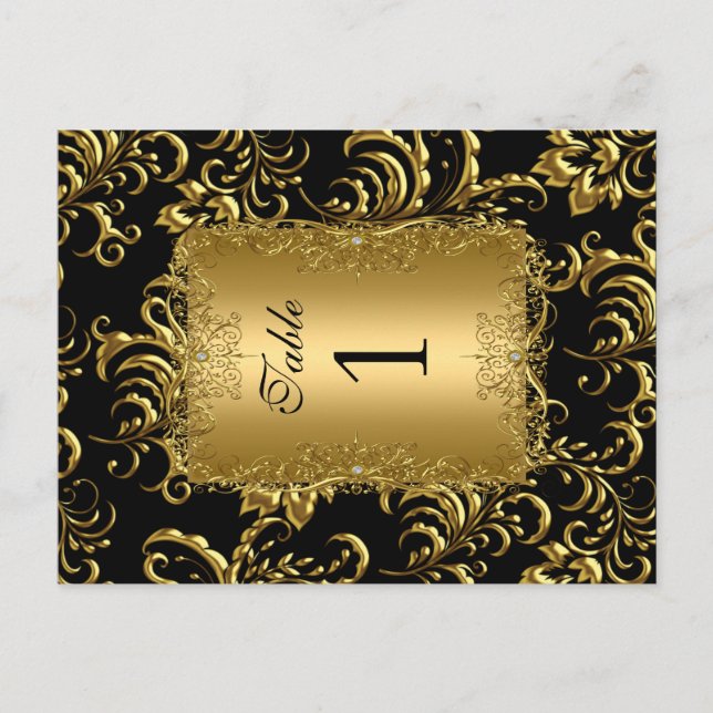 Table Number Seating Place Cards Damask Gold (Front)