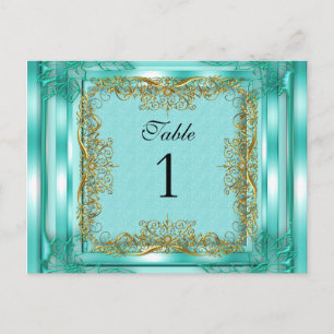 Table Number Seating Place Cards Gold Teal