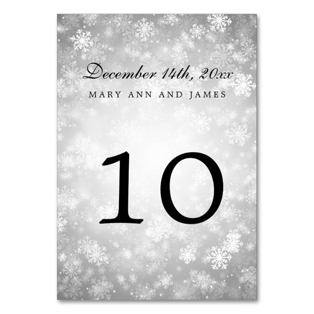 Table Number Silver Winter Wonderland Sparkle (Front)