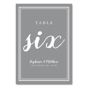 Table Number Six Grey White Wedding Reception