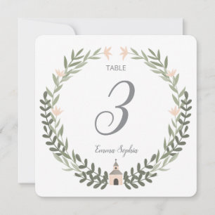Table Number Soft Blush Floral Wreath For Baptism
