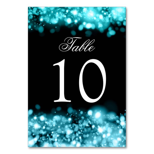 Table Number Sparkling Lights Turquoise (Front)