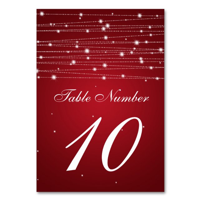 Table Number Sparkling Lines Red (Front)
