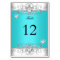 Table Number Teal Blue Wedding Silver Diamond