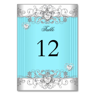Table Number Teal Blue Wedding Silver Diamond 2