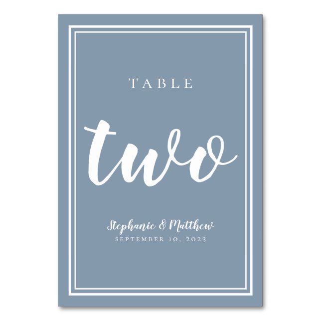 Table Number Two | Dusty Blue Wedding Simple (Front)