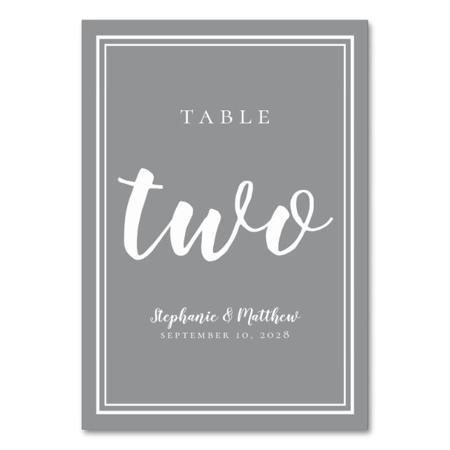 Table Number Two | Grey White Wedding Simple (Front)