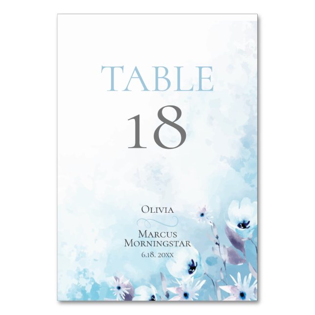 TABLE NUMBER | Watercolor Blue Anemones (Front)