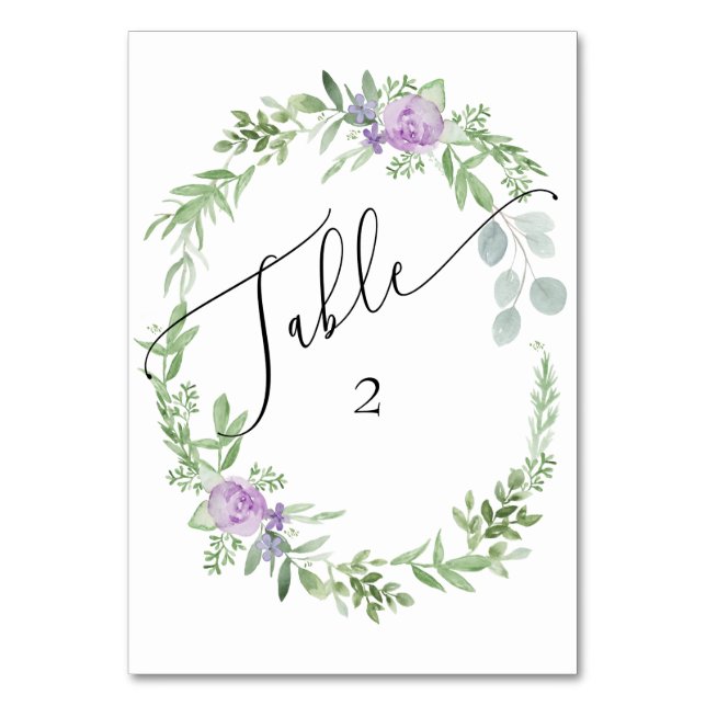 Table Number Watercolor Greenery and Lavender (Back)