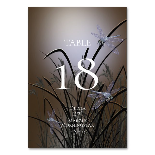 TABLE NUMBER | Watercolor Soft Mocha Dragonflies (Front)