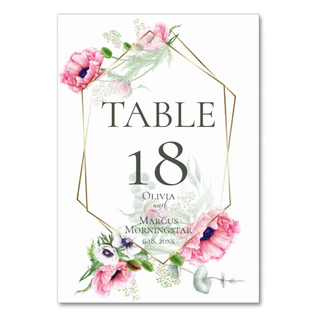 TABLE NUMBER | Watercolour Pink Poppies (Front)