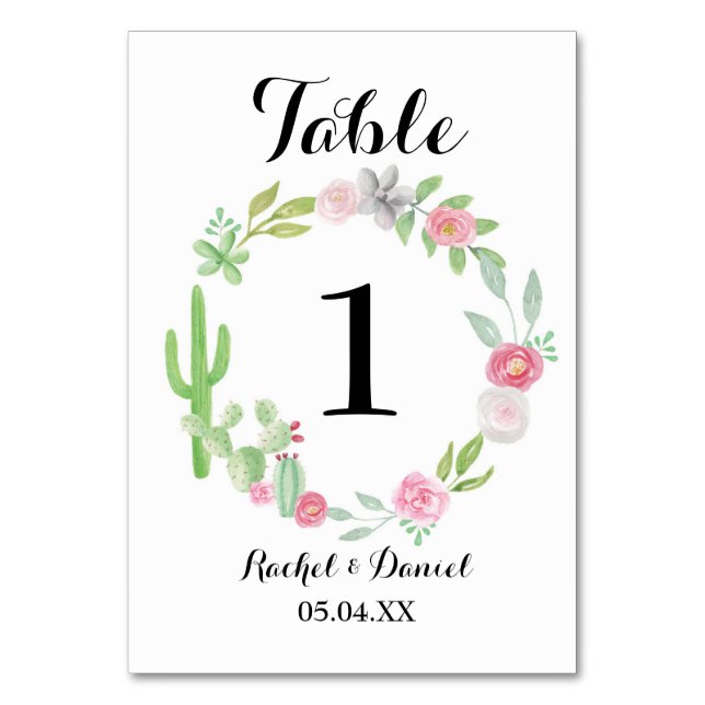 Table Number Wedding Cactus Wreath Fiesta Mexican (Front)