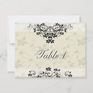 Table Number Wedding Card - Black and White Floral